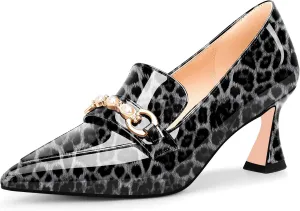 100FIXEO Women's High Heel Closed Pointed Toe Slip On Loafers Pearl Rhinestone Office Pumps Dress Shoes