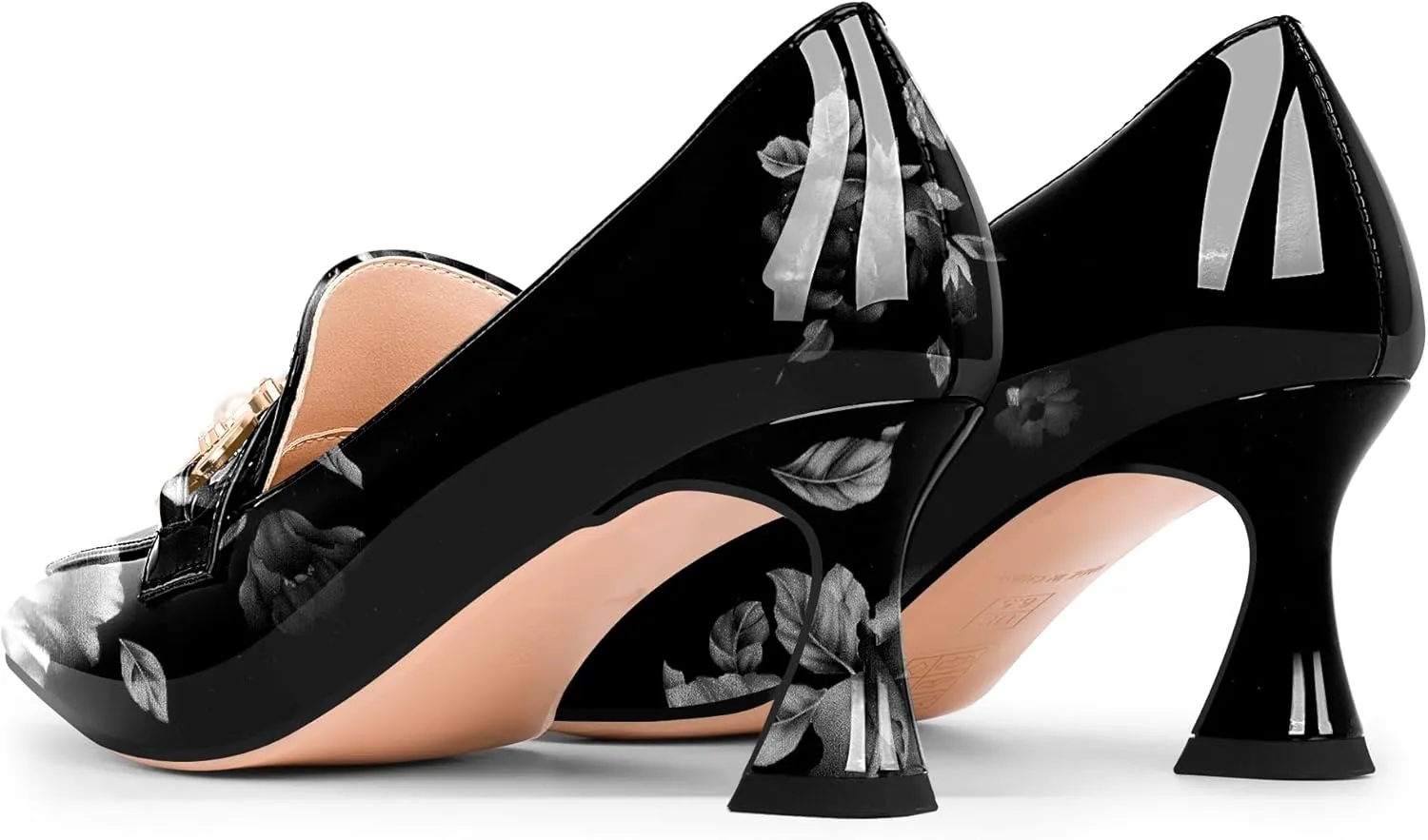 100FIXEO Women's High Heel Closed Pointed Toe Slip On Loafers Pearl Rhinestone Office Pumps Dress Shoes