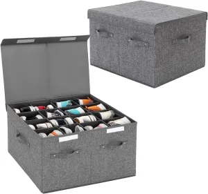 2 Pack Shoe Storage Box Fits 32 Pairs, Large Shoe Organizer Bins Containers with Lid and Adjustable Dividers for Shoes, Sneakers and High Heeled, Hard Shell and Stackable (Grey)