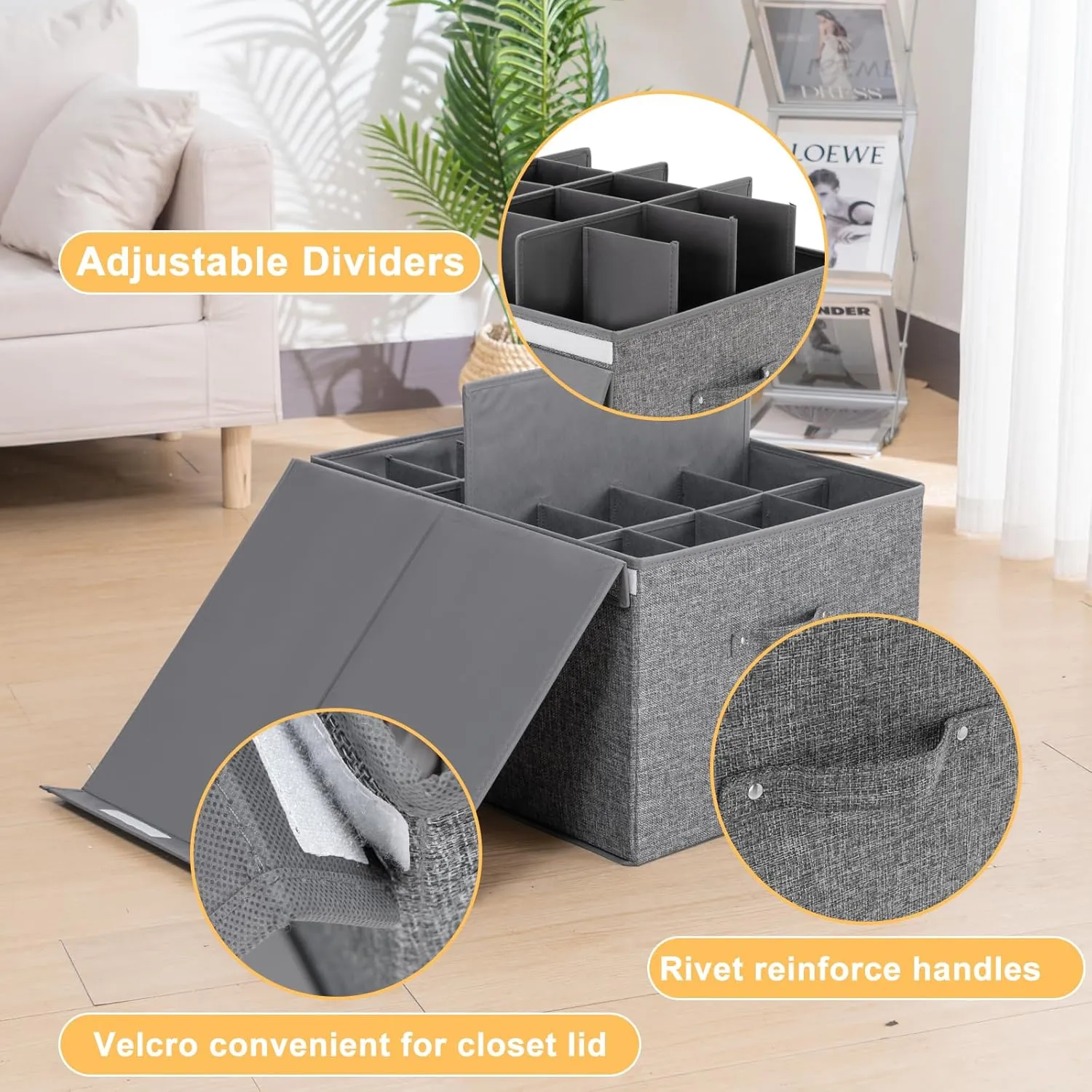 2 Pack Shoe Storage Box Fits 32 Pairs, Large Shoe Organizer Bins Containers with Lid and Adjustable Dividers for Shoes, Sneakers and High Heeled, Hard Shell and Stackable (Grey)