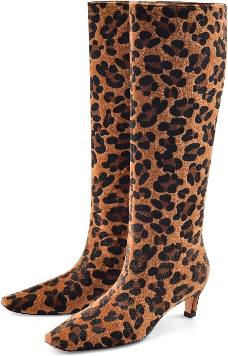 Adrizzlein Knee High Boots Women Kitten Heel Square Toe Tall Boots Wide Calf Pull On Long Boots