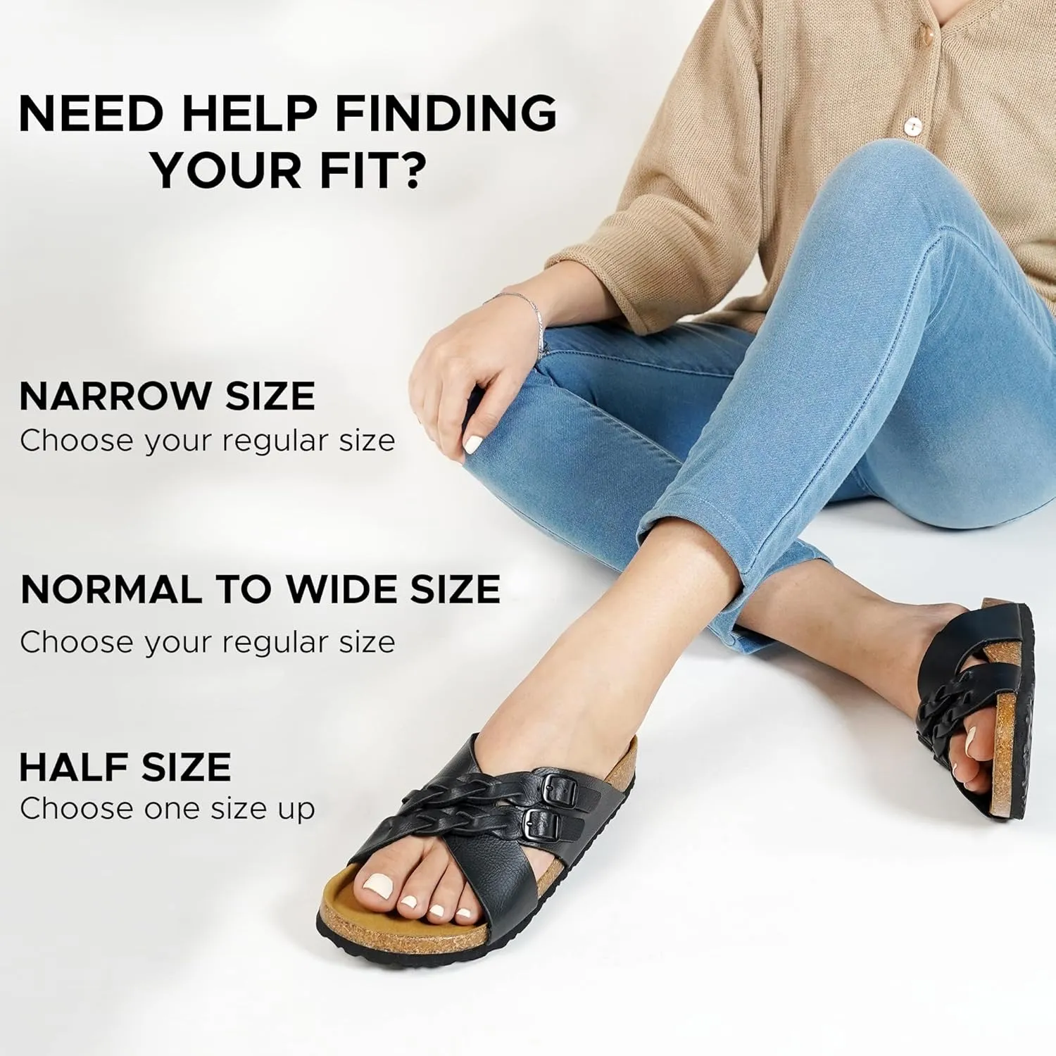 AEROTHOTIC Womens Slides - Soft Cork Footbed Sandals Women - Comfortable Walking Slip-on Flat Sandals - Arch Support Recovery Adjustable Buckle Leather Braided Straps Slipper 2025