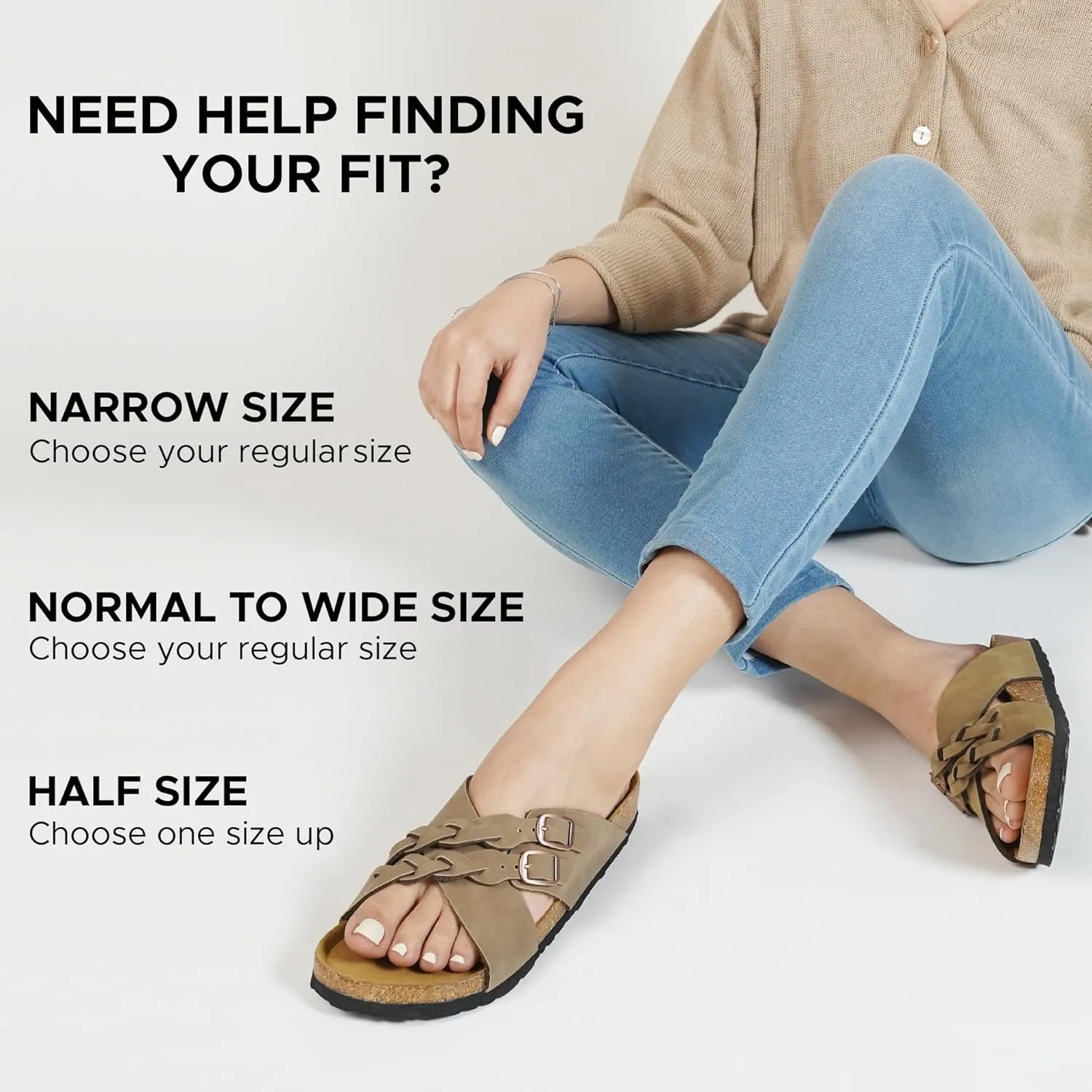 AEROTHOTIC Womens Slides - Soft Cork Footbed Sandals Women - Comfortable Walking Slip-on Flat Sandals - Arch Support Recovery Adjustable Buckle Leather Braided Straps Slipper 2025