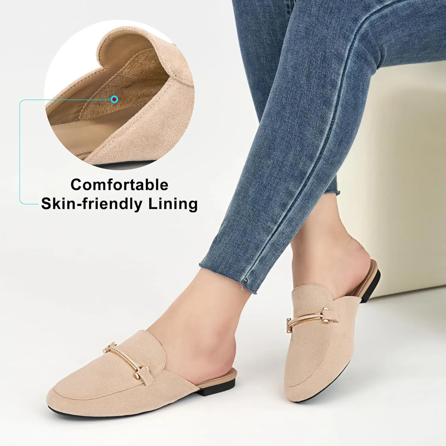 Alicegana Mules for Women Flats Shoes: Comfortable Round Toe Slip on Mules 2025 Dressy Business Buckle Loafers