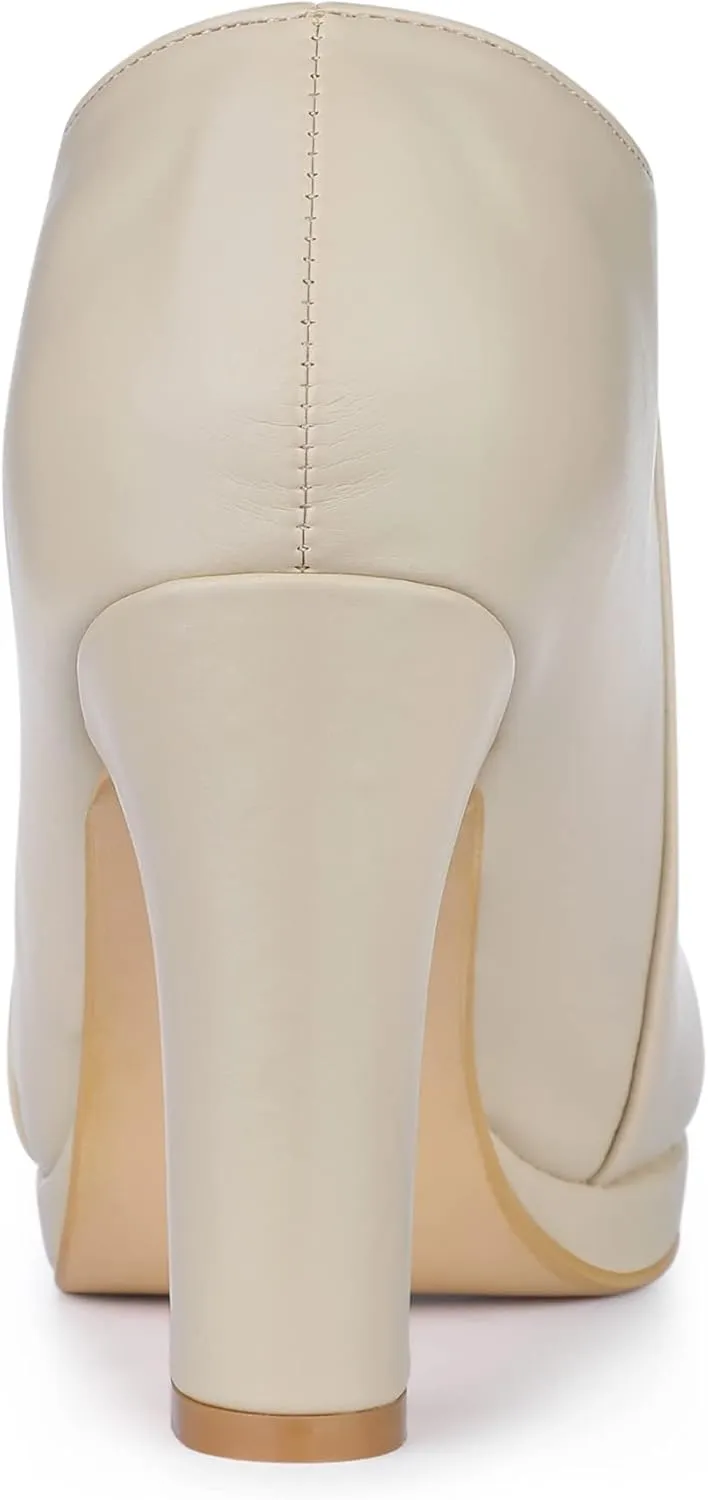 Allegra K Women's Platform Round Toe Chunky Heelss Ankle Booties