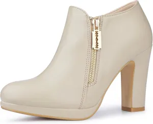 Allegra K Women's Platform Round Toe Chunky Heelss Ankle Booties