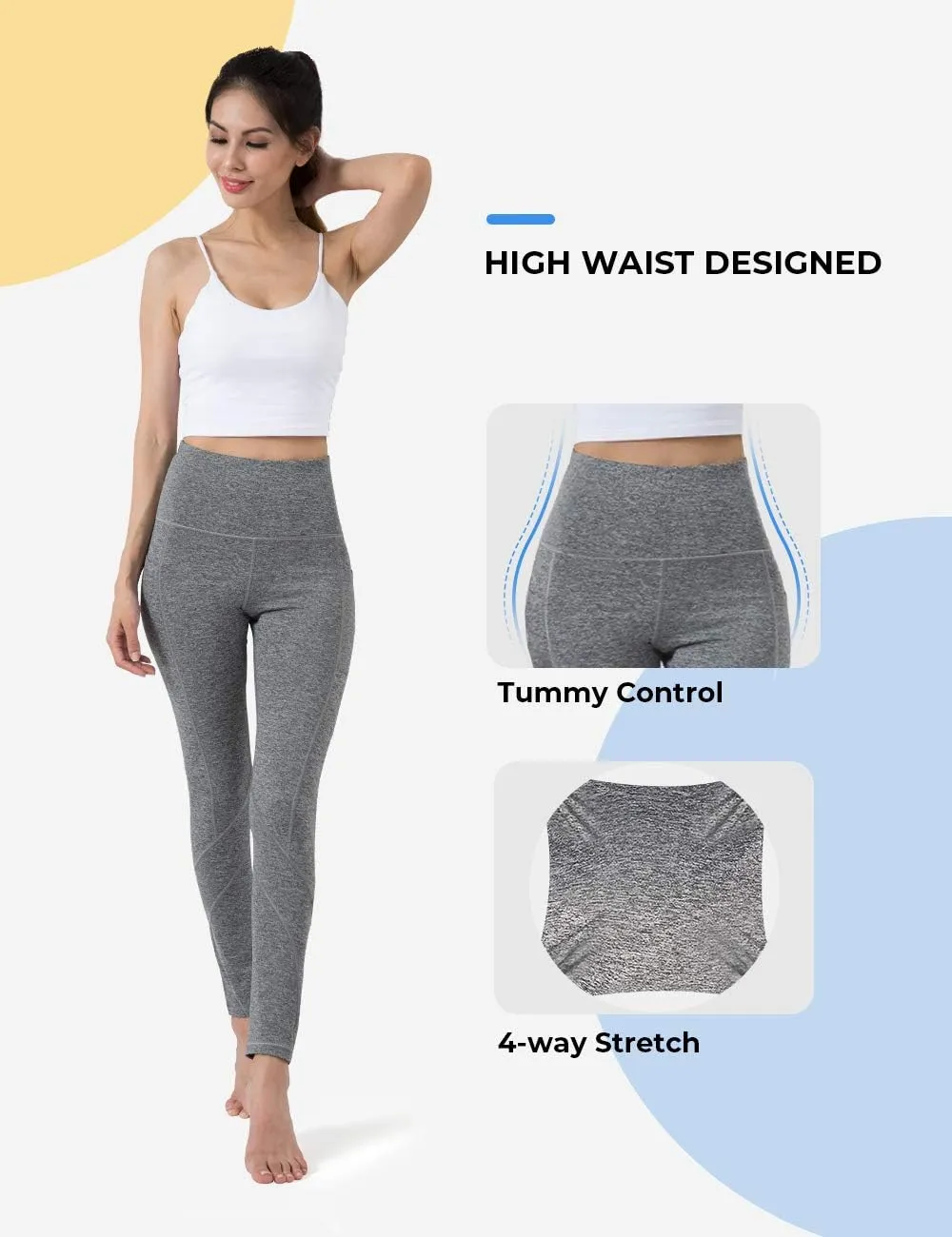 ALONG FIT High Waisted Leggings for Women with 3 Pockets, Tummy Control Yoga Pants for Workout Yoga Casual