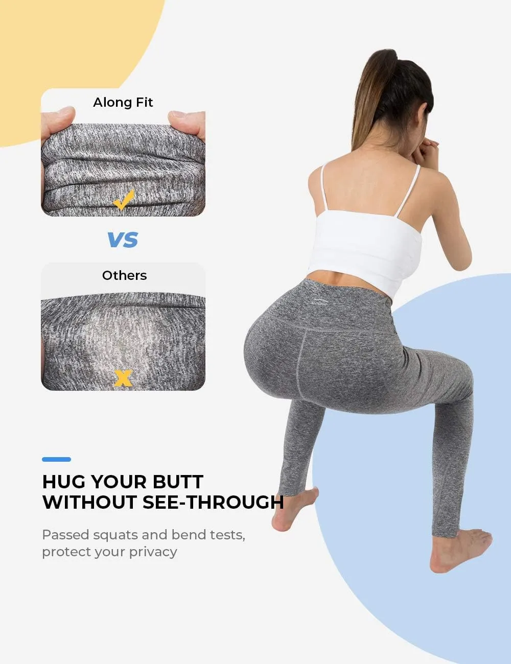 ALONG FIT High Waisted Leggings for Women with 3 Pockets, Tummy Control Yoga Pants for Workout Yoga Casual
