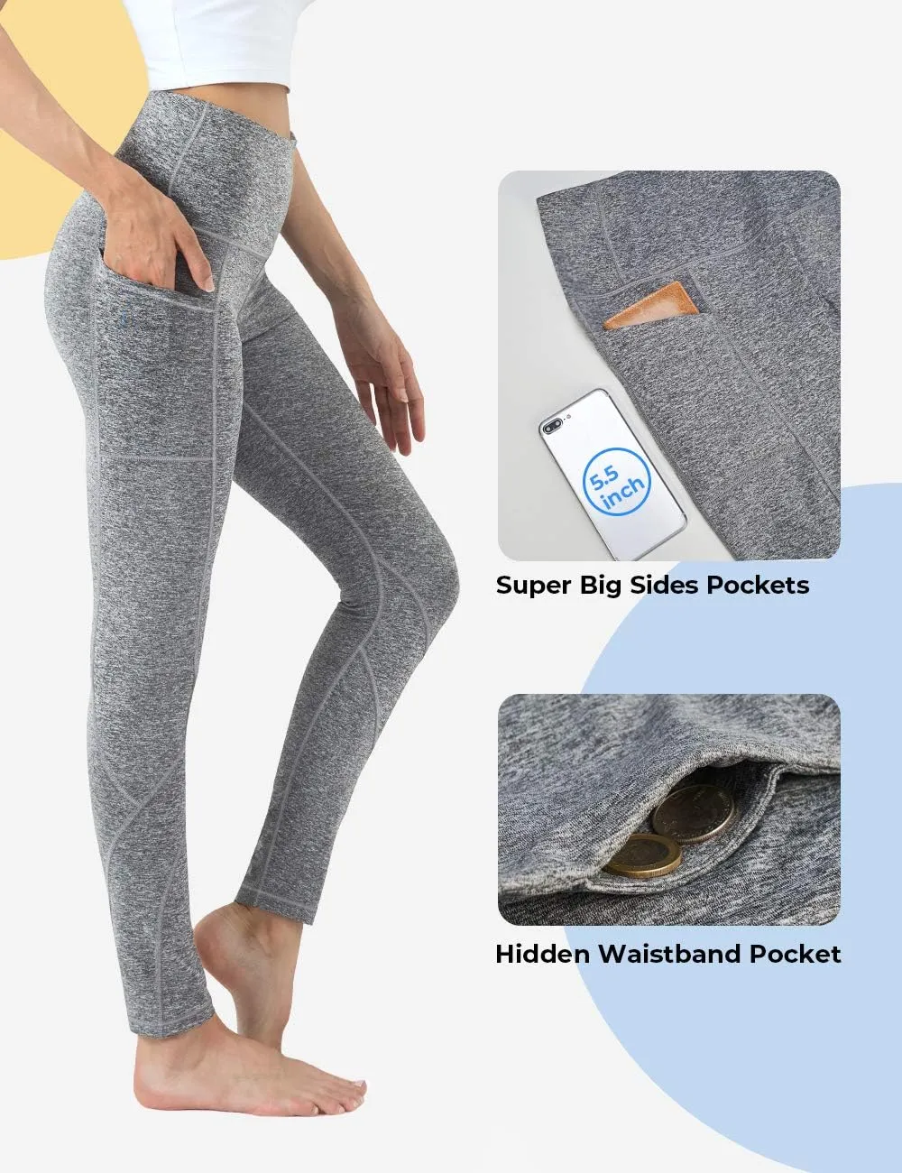 ALONG FIT High Waisted Leggings for Women with 3 Pockets, Tummy Control Yoga Pants for Workout Yoga Casual