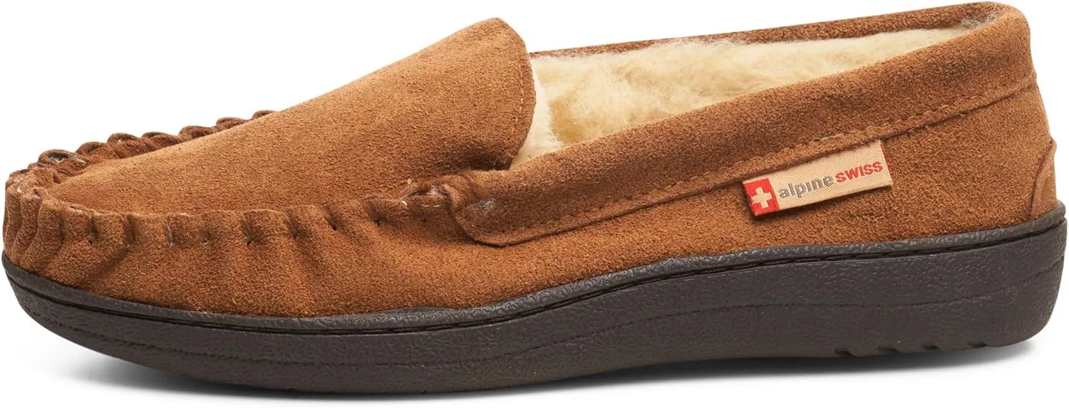 Alpine Swiss Yukon Mens Genuine Suede Shearling Slip On Moccasin Slippers