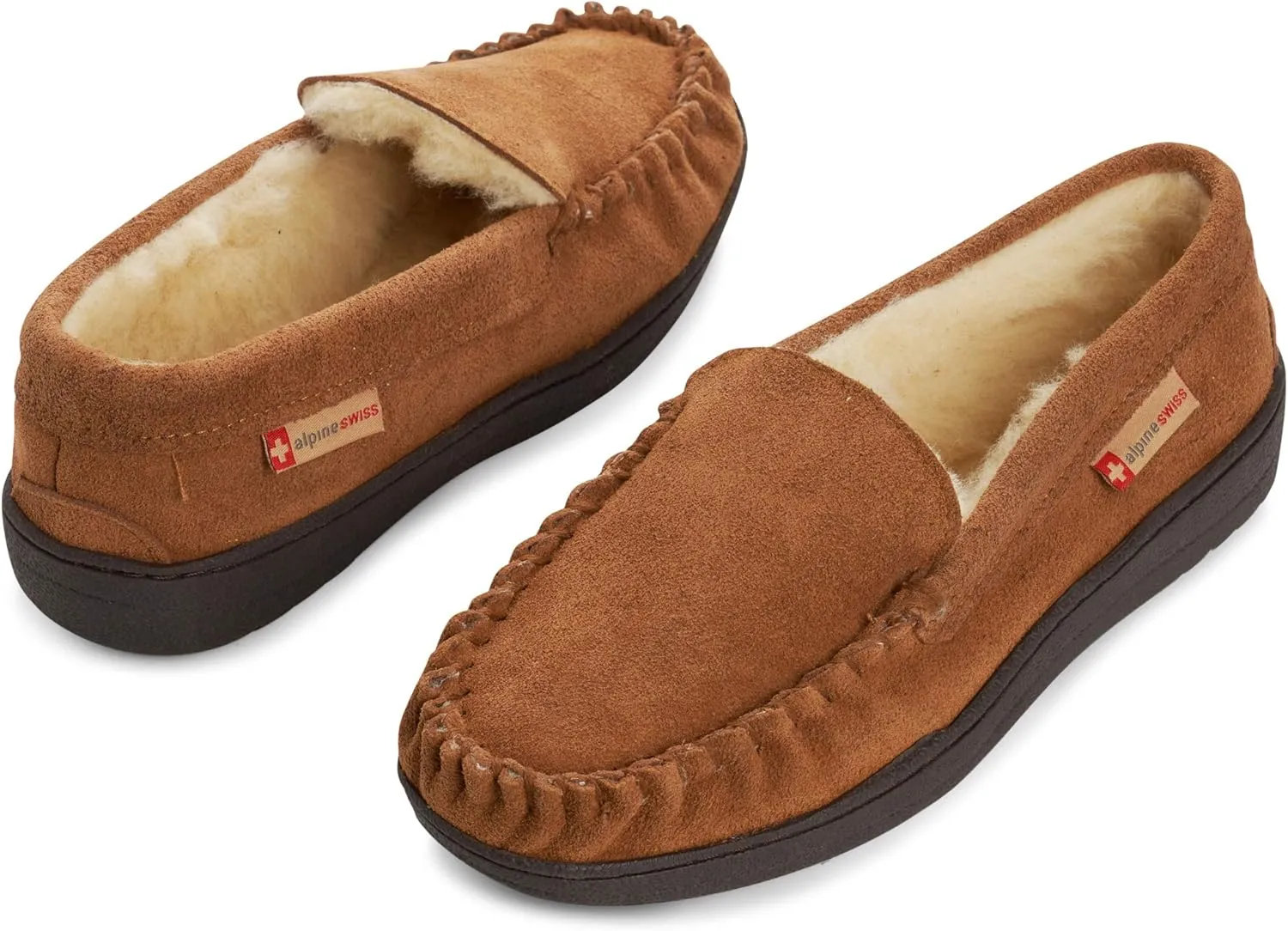 Alpine Swiss Yukon Mens Genuine Suede Shearling Slip On Moccasin Slippers