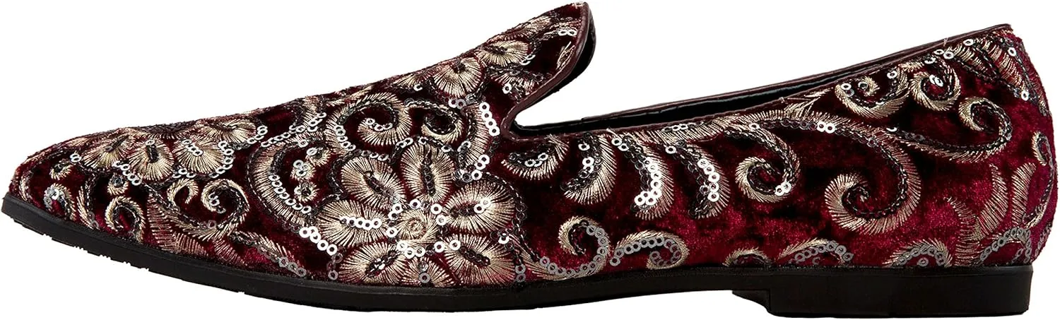 Amali Fabian, Men's Slippers - Mens Loafers - Slip On Shoes -Sequin Shoes, Embroidered Smoking Slipper, Fashion, Designer - Mens Dress Shoes