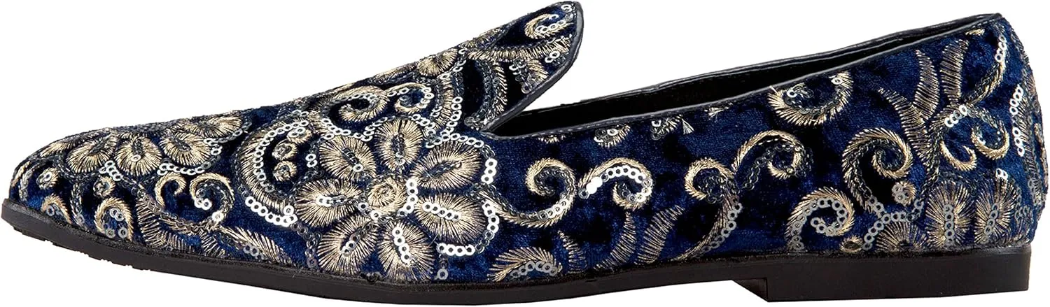 Amali Fabian, Men's Slippers - Mens Loafers - Slip On Shoes -Sequin Shoes, Embroidered Smoking Slipper, Fashion, Designer - Mens Dress Shoes
