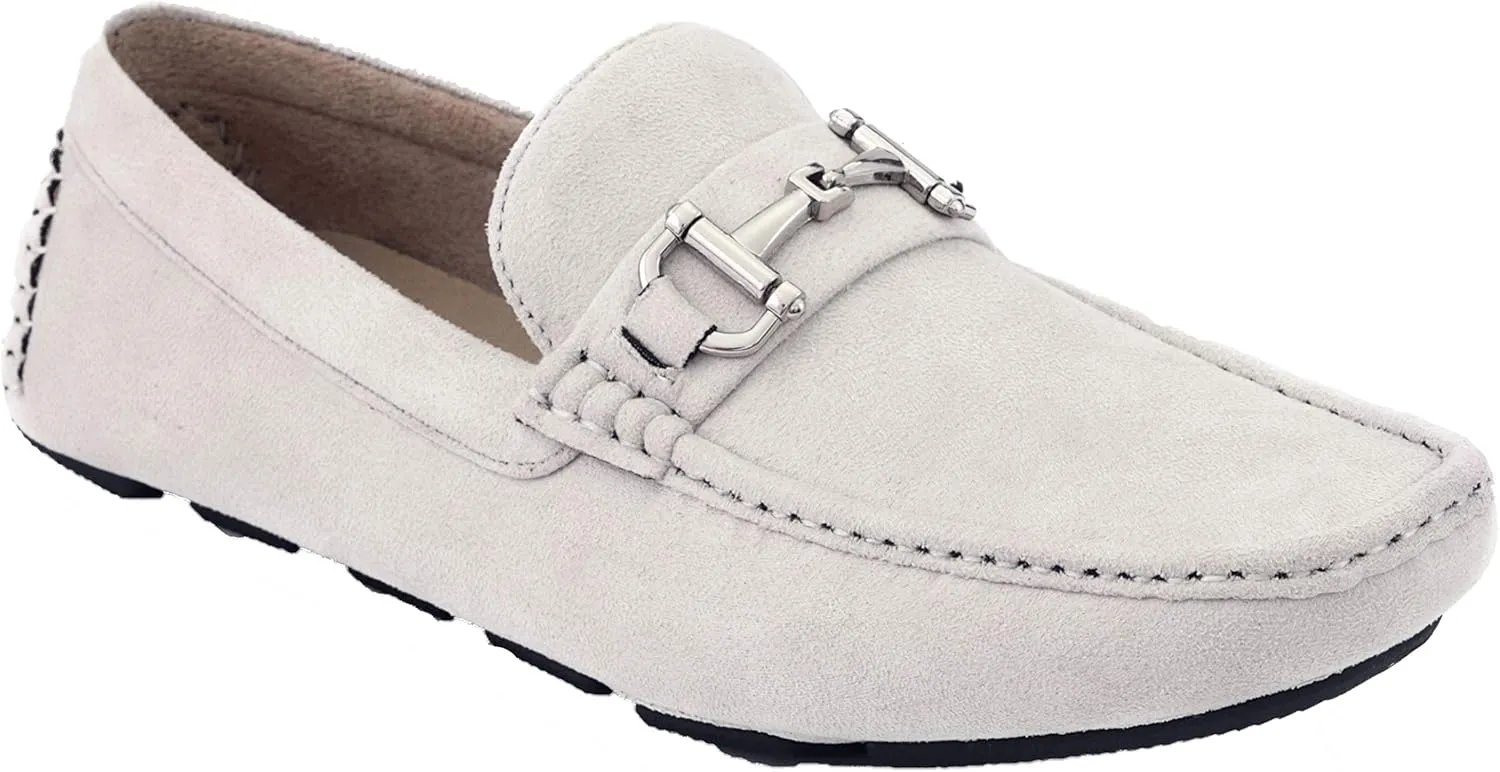 Amali Walken Men's Casual Slip-On Loafers, Driving Moccasin Shoes for Men with Silver Buckle, Available in Plush Microfiber and PU Leather
