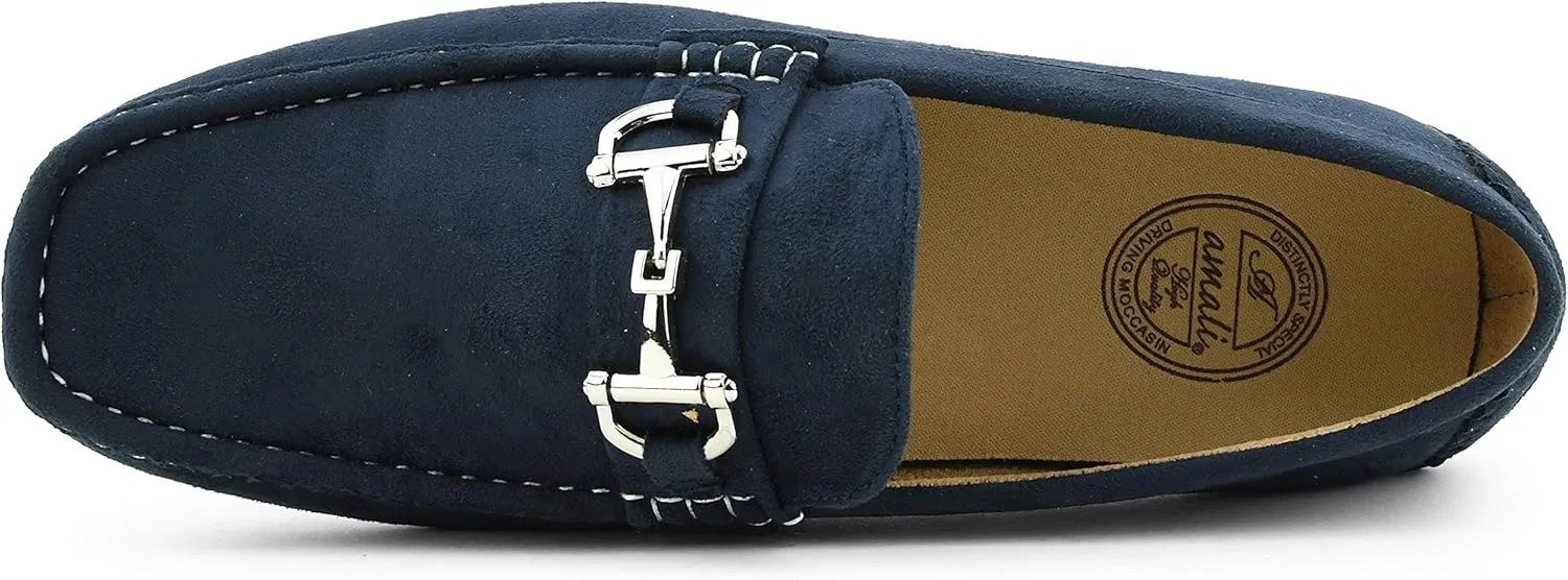 Amali Walken Men's Casual Slip-On Loafers, Driving Moccasin Shoes for Men with Silver Buckle, Available in Plush Microfiber and PU Leather
