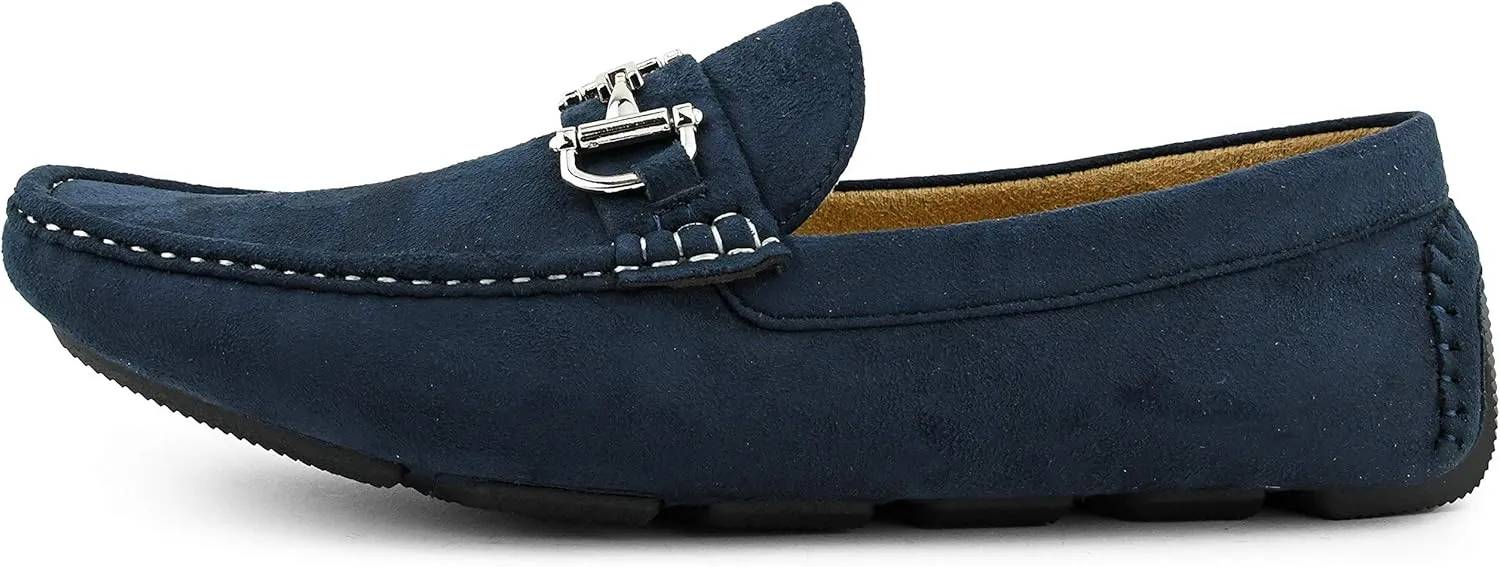 Amali Walken Men's Casual Slip-On Loafers, Driving Moccasin Shoes for Men with Silver Buckle, Available in Plush Microfiber and PU Leather