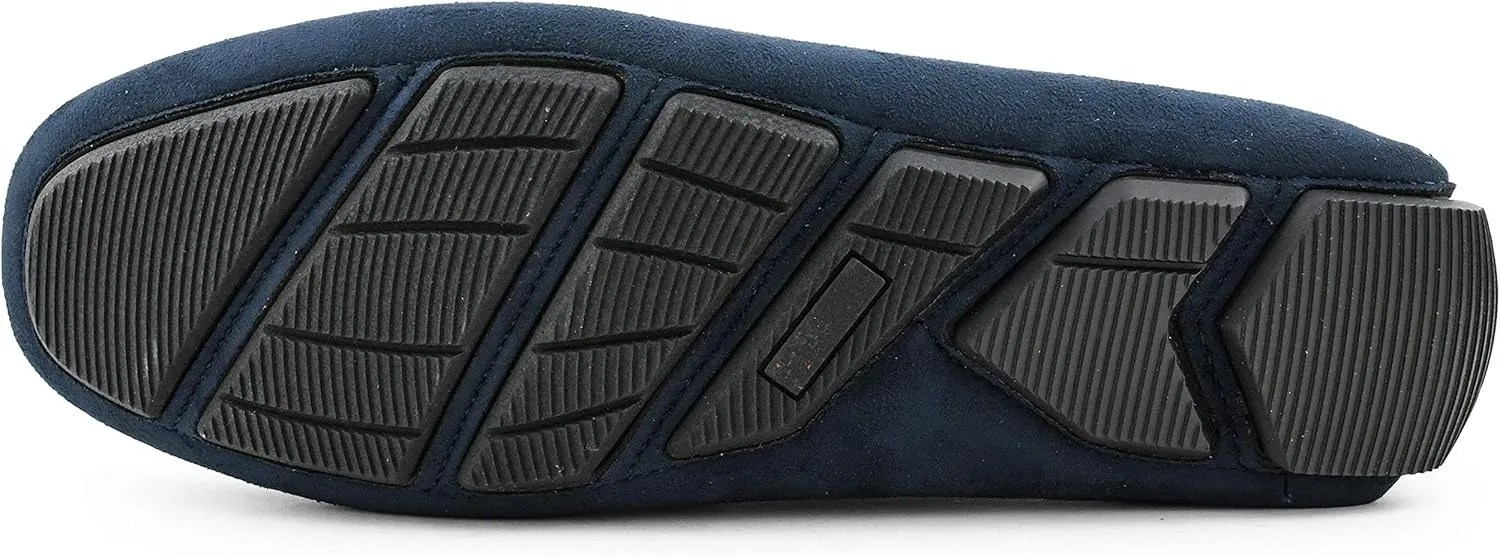 Amali Walken Men's Casual Slip-On Loafers, Driving Moccasin Shoes for Men with Silver Buckle, Available in Plush Microfiber and PU Leather