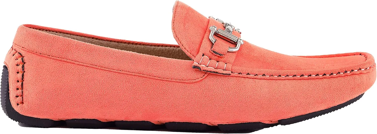 Amali Walken Men's Casual Slip-On Loafers, Driving Moccasin Shoes for Men with Silver Buckle, Available in Plush Microfiber and PU Leather