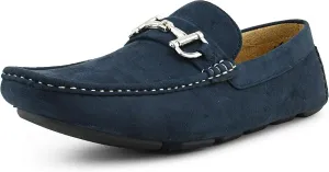 Amali Walken Men's Casual Slip-On Loafers, Driving Moccasin Shoes for Men with Silver Buckle, Available in Plush Microfiber and PU Leather