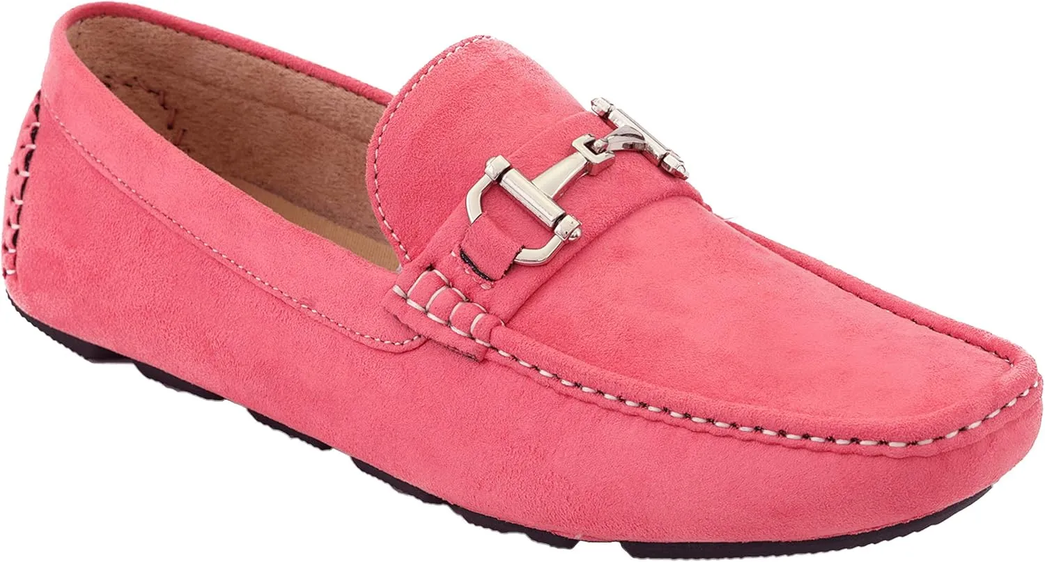 Amali Walken Men's Casual Slip-On Loafers, Driving Moccasin Shoes for Men with Silver Buckle, Available in Plush Microfiber and PU Leather