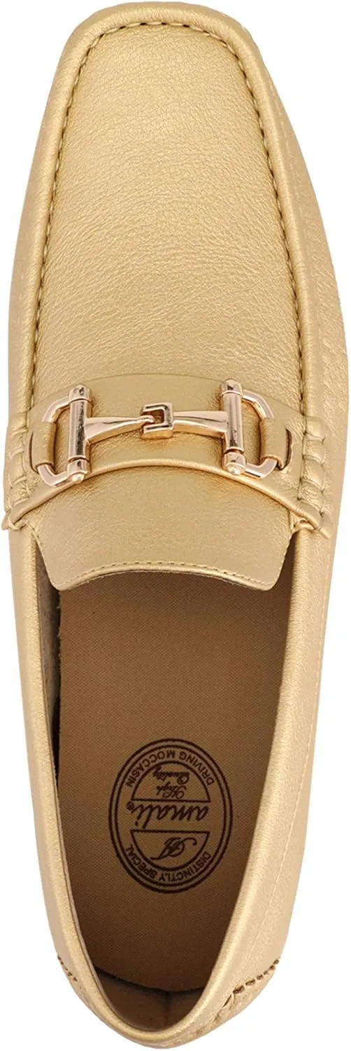Amali Walken Men's Casual Slip-On Loafers, Driving Moccasin Shoes for Men with Silver Buckle, Available in Plush Microfiber and PU Leather