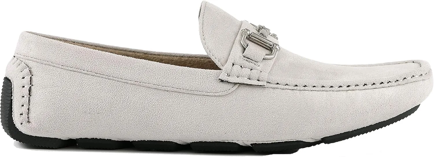 Amali Walken Men's Casual Slip-On Loafers, Driving Moccasin Shoes for Men with Silver Buckle, Available in Plush Microfiber and PU Leather