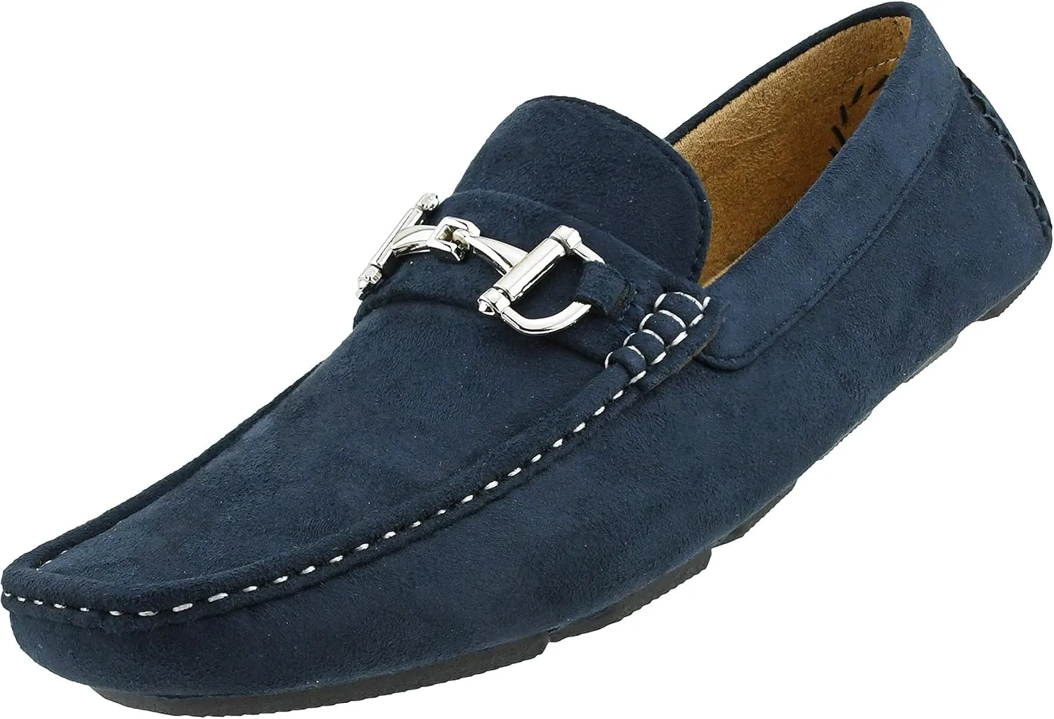 Amali Walken Men's Casual Slip-On Loafers, Driving Moccasin Shoes for Men with Silver Buckle, Available in Plush Microfiber and PU Leather