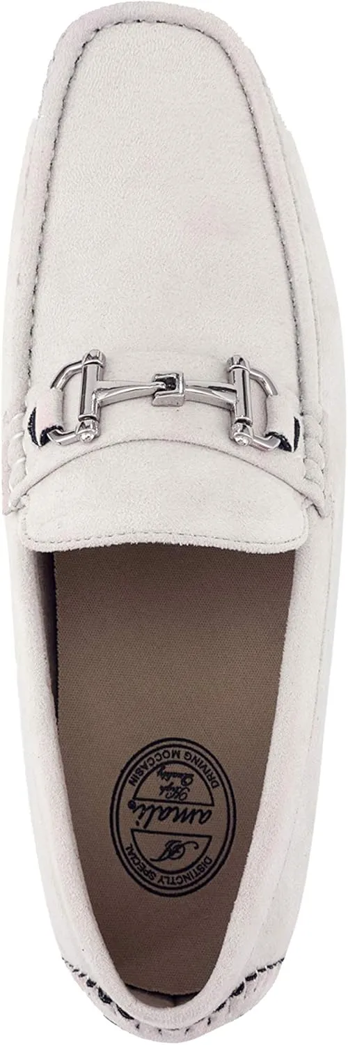 Amali Walken Men's Casual Slip-On Loafers, Driving Moccasin Shoes for Men with Silver Buckle, Available in Plush Microfiber and PU Leather