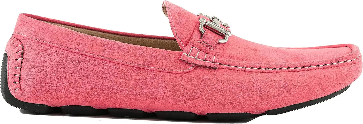 Amali Walken Men's Casual Slip-On Loafers, Driving Moccasin Shoes for Men with Silver Buckle, Available in Plush Microfiber and PU Leather