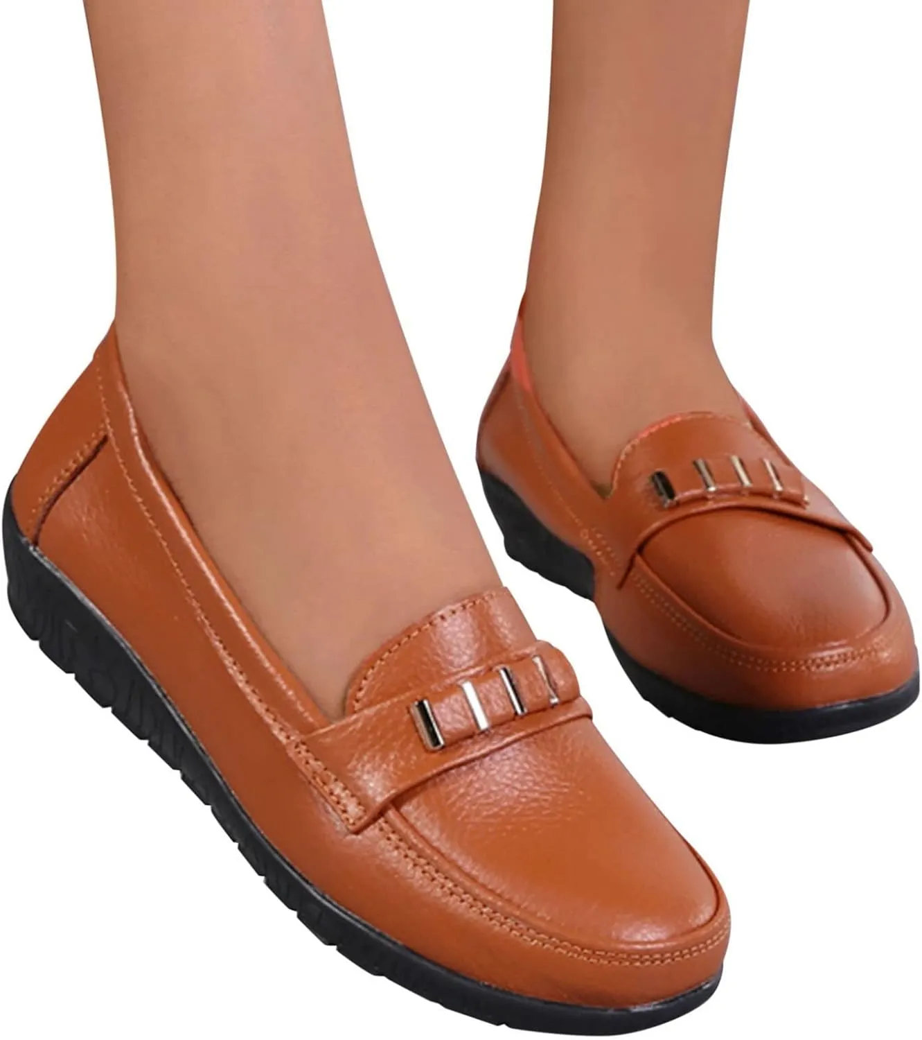 AMDBEL Flats Shoes Women Dressy Comfortable Women's Leather Casual Penny Loafers Slip-On Walking Driving Boat Flat Shoes