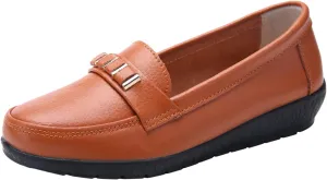AMDBEL Flats Shoes Women Dressy Comfortable Women's Leather Casual Penny Loafers Slip-On Walking Driving Boat Flat Shoes