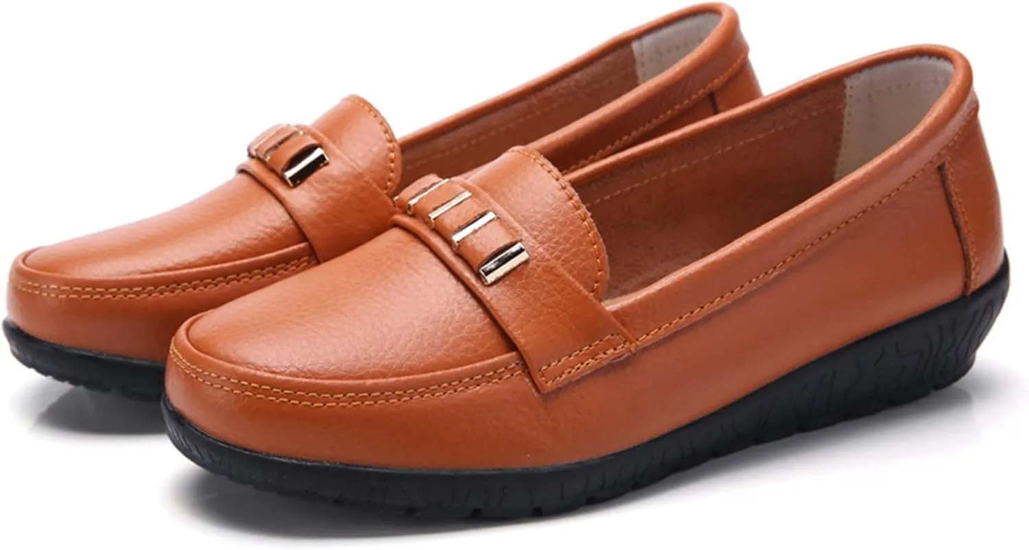 AMDBEL Flats Shoes Women Dressy Comfortable Women's Leather Casual Penny Loafers Slip-On Walking Driving Boat Flat Shoes