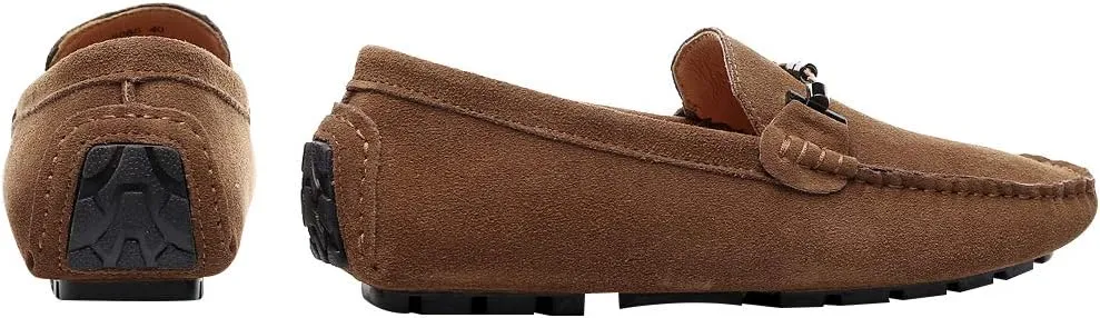 ANUFER Mens Elegant Buckle Loafers Comfort Suede Driving Shoes Stylish Moccasin Slippers