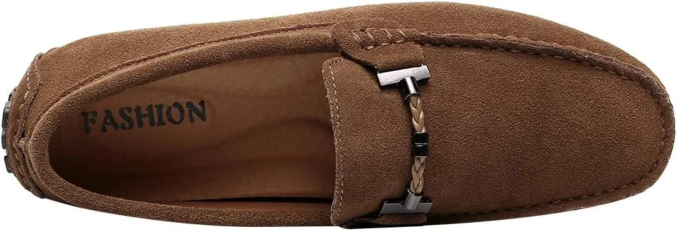 ANUFER Mens Elegant Buckle Loafers Comfort Suede Driving Shoes Stylish Moccasin Slippers