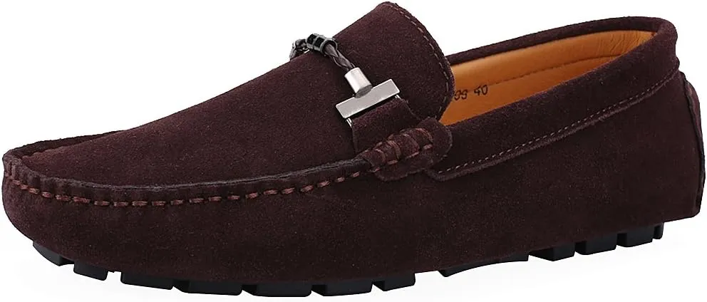 ANUFER Mens Elegant Buckle Loafers Comfort Suede Driving Shoes Stylish Moccasin Slippers