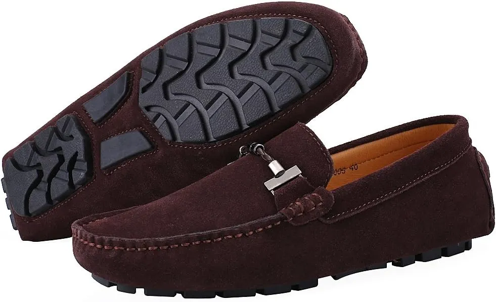 ANUFER Mens Elegant Buckle Loafers Comfort Suede Driving Shoes Stylish Moccasin Slippers