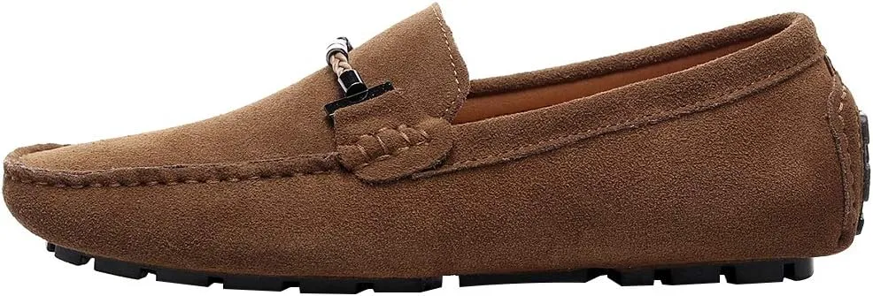 ANUFER Mens Elegant Buckle Loafers Comfort Suede Driving Shoes Stylish Moccasin Slippers