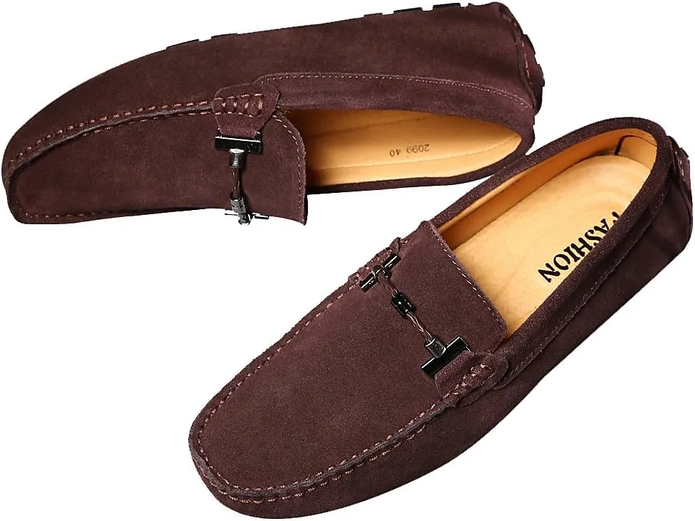 ANUFER Mens Elegant Buckle Loafers Comfort Suede Driving Shoes Stylish Moccasin Slippers