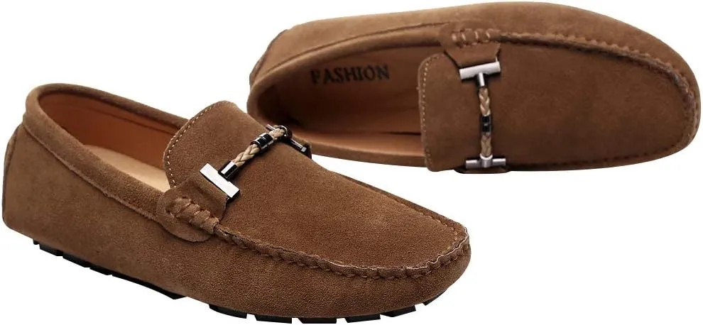 ANUFER Mens Elegant Buckle Loafers Comfort Suede Driving Shoes Stylish Moccasin Slippers