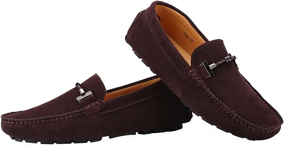 ANUFER Mens Elegant Buckle Loafers Comfort Suede Driving Shoes Stylish Moccasin Slippers