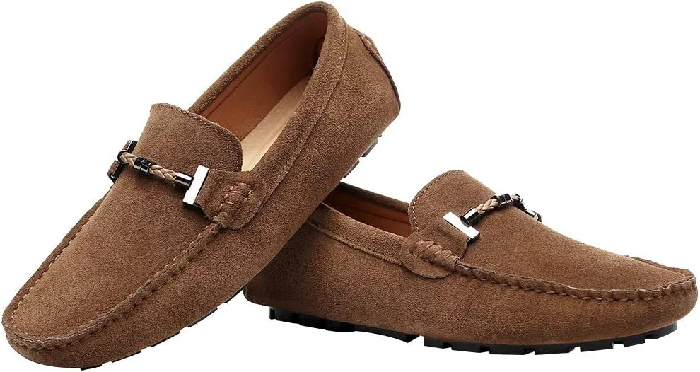 ANUFER Mens Elegant Buckle Loafers Comfort Suede Driving Shoes Stylish Moccasin Slippers