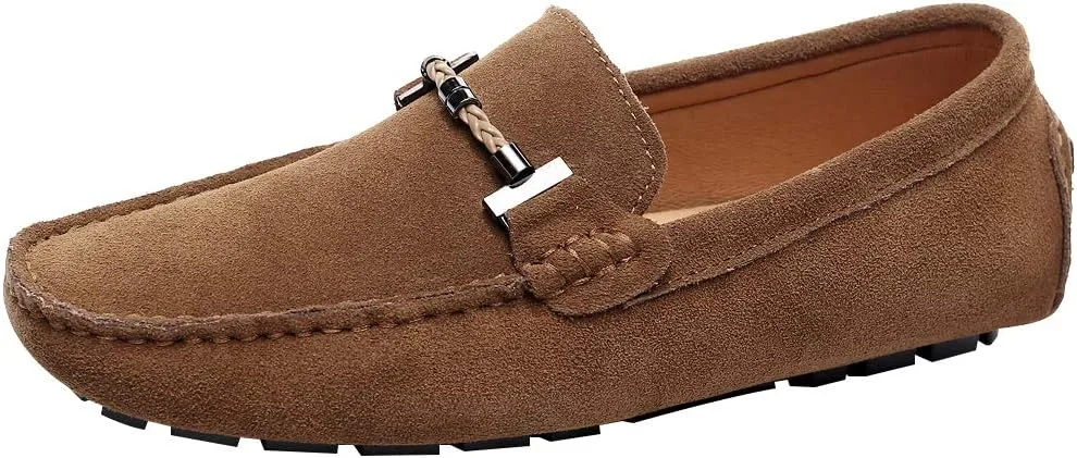 ANUFER Mens Elegant Buckle Loafers Comfort Suede Driving Shoes Stylish Moccasin Slippers