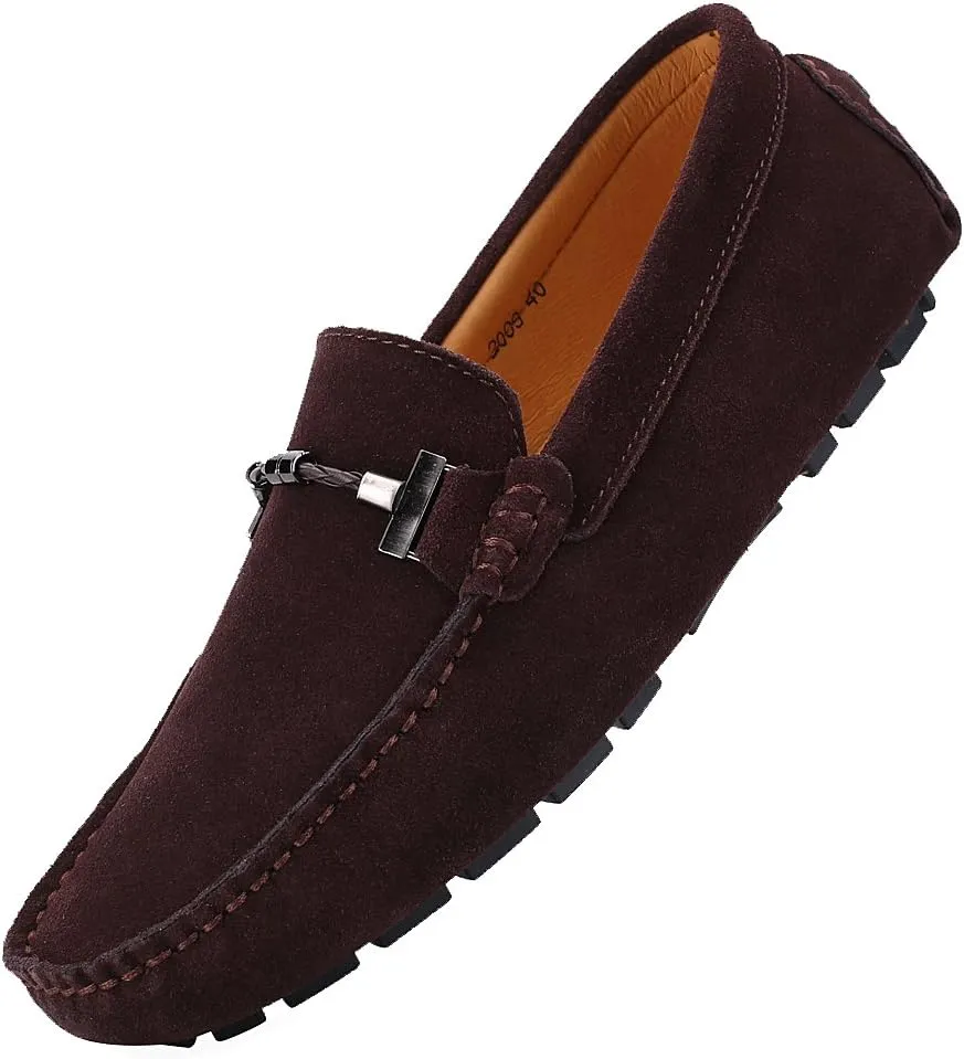 ANUFER Mens Elegant Buckle Loafers Comfort Suede Driving Shoes Stylish Moccasin Slippers