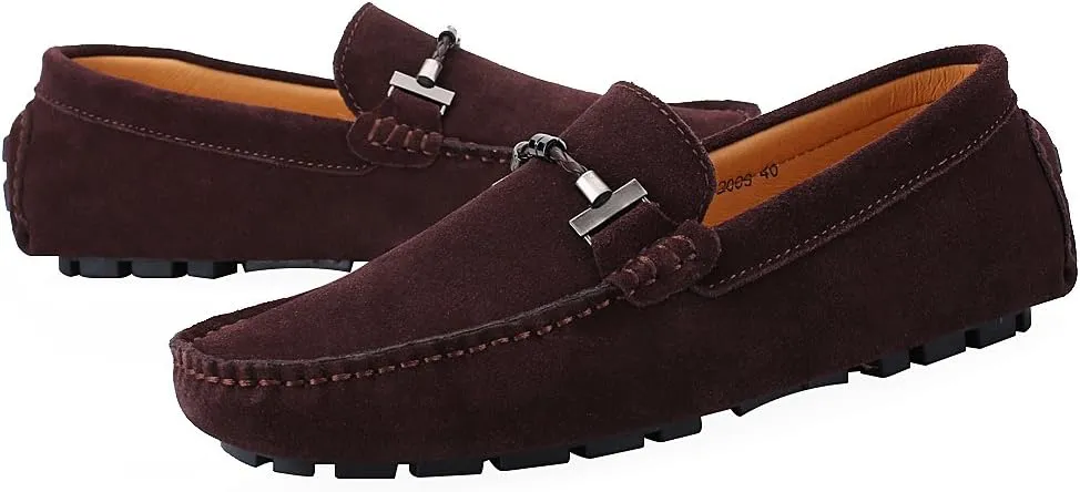 ANUFER Mens Elegant Buckle Loafers Comfort Suede Driving Shoes Stylish Moccasin Slippers