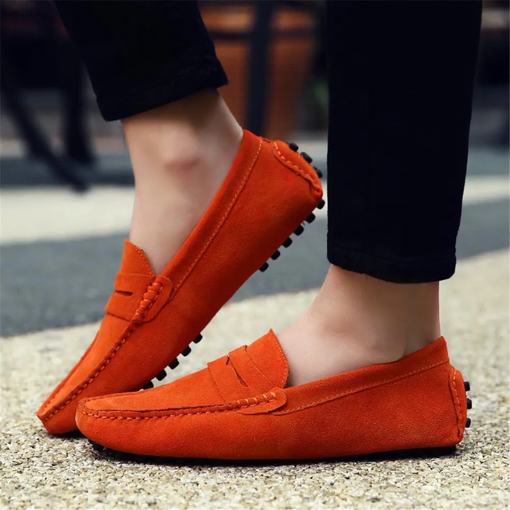 ANUFER Men's Suede Leather Penny Loafers Comfort Driving Shoes Moccasin Slippers
