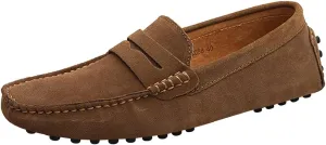 ANUFER Men's Suede Leather Penny Loafers Comfort Driving Shoes Moccasin Slippers