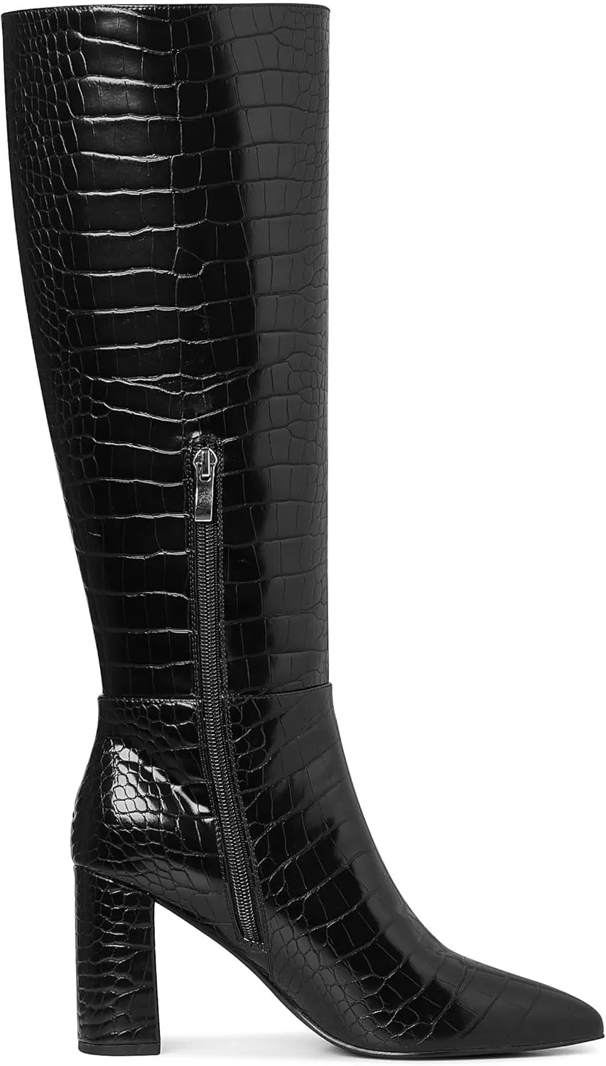 AOSPHIRAYLIAN Knee High Boots Women Snake Faux Crocodile Boots Long Tall Boots Pointed Toe Chunky High Heel Boots with Zipper Block Heel Fashion Dress Boots Pull On Size 6-10