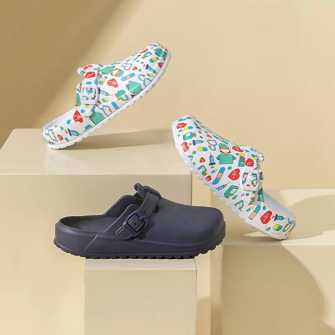 Arch Support Nurse Clogs for Women and Men, Adjustable Buckle Mules Non Slip Work Shoes Chef Garden Sandals, Slip-On Cushion Slippers Slides