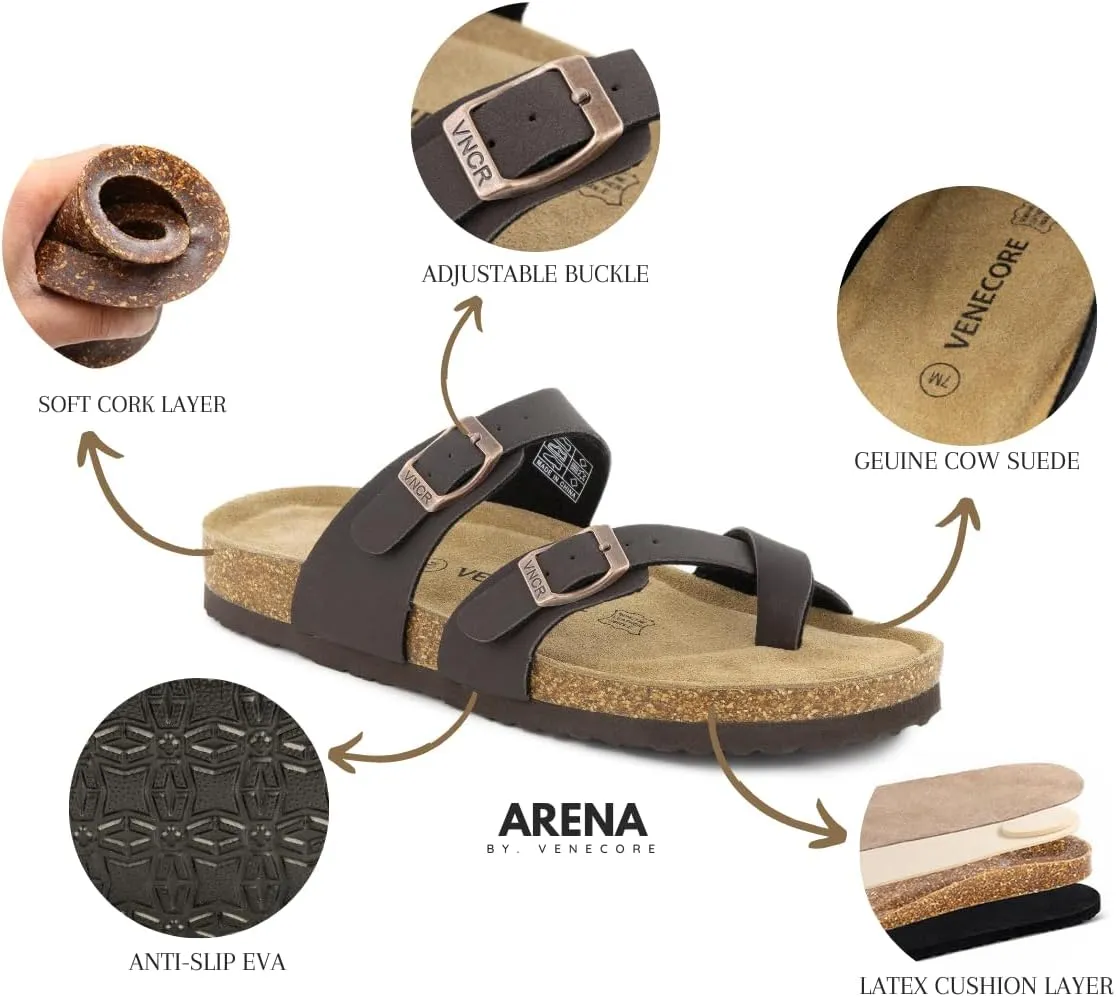 Arena Cork Sandals for Women – Cork Sandals Women’s Summer Shoes – Comfortable Slide Sandals