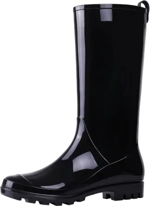 Asgard Women’s Tall Rain Boots Knee High Waterproof Rainboots Rubber Garden Boots- Glossy Black 39 (Size 8.5)